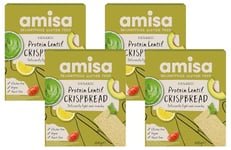 Amisa Organic Gluten Free Protein Lentil Crispbread, 100g - Yeast & Gluten Free, Low Carb Snacks - Plant-Based Protein, Vegan (Pack of 4)