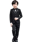 5 pièces Smoking-garçons Noir Costume, Costume garçon d'honneur, Bal pour garçon Mariage Costume (5-6 Ans,Noir Manche Longue,Taille du tag 120)