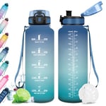 KollyKolla Gourde 1.5L Sport, Gourde Grande, Étanche et Réutilisable, Bouteille d'eau avec Marqueur de Temps et Filtre, Gourde Graduée pour 1 Journee, Adulte, Gym, l'école, Voyage, Camping, Randonnée