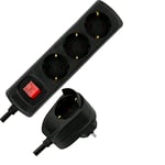 REV Rallonge multiprise 3+1x 2m + interrupteur, noir