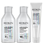 Redken Acidic Bonding Concentrate Shampoo 300ml, Conditioner 300ml and Leave-In Treatment 150ml Bond Repair Bundle