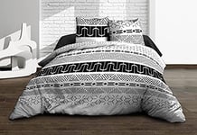 Housse de Couette 240x260 + 2 taies - Pur Coton 57 Fils - Graphic, Noir, Blanc