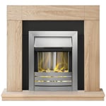 Adam Malmo Fireplace in Oak & Black with Helios Electric Fire in Brushed Stee...