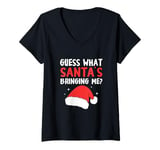 Womens Guess What Santa's Bringing Christmas Hat Gender Reveal V-Neck T-Shirt