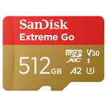 SanDisk 512GB Extreme Go micro SDXC card + SD adapter, (For Android Devices, Gaming Consoles, Drones, Action Cams, UHS-I, up to 200 MB/s, V30, 5K, 4K, UHD, Rescue PRO, Class 10, U3) For Amazon