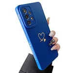 ZTOFERA Coque Compatible avec Samsung Galaxy A53 5G, Étui Housse en Silicone Liquide Flexible et Souple avec Motif Coeur d'amour Doré pour Filles Femmes Antichoc Bumper Cover, Bleu