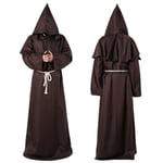 Medeltida Halloween Kristen Broder Präst Dräkter Häxa Trollkarl Kappa Cape Party Död Spöke Vampyr Djävul Demon Cosplay kostym för vuxen Dark Brown XL