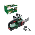 Bosch Home and Garden Cordless Chainsaw - Universal Chain 18 (Comes with 1 Battery 18v - 2.5ah, Oil 80 ml, 18V System, Guide Length: 20cm) Green