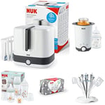 Bundle of NUK Vario Express Stérilisateur de biberons + NUK Thermo 3 en 1 Chauffe-biberon + NUK Multi Dry Egouttoir Biberon + NUK Trousse de Soin Bébé avec Sucette + Set de biberons NUK Perfect Match