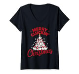 Womens Merry Cluckin' Christmas Funny Chicken Lovers Farm Xmas V-Neck T-Shirt