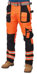 HASHOOB TRADING FZE Men’s Hi Vis Trousers High Visibility Mens Work Trousers Multi Pocket Workwear Pants (T2HV-OR1, 36W X 32L) Orange