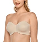 DELIMIRA Soutien Gorge sans Bretelles Invisible Grande Taille Femme Soutien-Gorge avec Armature Minimiseur Beige 95D