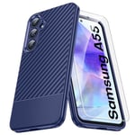 TAURI 3 en 1 Coque pour Samsung Galaxy A55 - Coque Bleu avec [Antichoc], 2 Protecteurs d'écran, [Texture Antidérapante au Dos], Coque Ultra Mince pour Galaxy A55 6,6 Pouces.