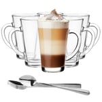 Glasmark KROSNO 1992 Verres À Café Thermiques Lot De 6 300 ml En Verre Transparent Avec Cuillères Thé Latte Cappuccino