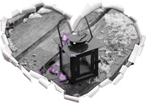 KAIASH 3d Wall Sticker Lantern with flowers in the rain black and white heart shape in 3D look Wall or door sticker wall sticker wall sticker wall decoration 92x64cm