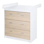 roba Commode Étroite Gabriella - Plan à Langer Amovible - 3 Tiroirs - Bicolore - Blanc / Décor Bois