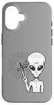 iPhone 16 Funny and cute Grey Alien "No" V-Finger Gesture Case