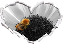 KAIASH 3D Stickers Muraux Abeille Mignonne sur Un Grand Tournesol Noir Blanc en Forme de Coeur en 3D Look Mur ou Porte Autocollant Sticker Mural Sticker Mural décoration Murale 92x64cm