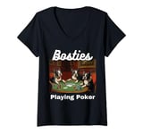 Womens Dogs Playing Poker Bosties Bostie Boston Terrier Terriers V-Neck T-Shirt