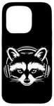 iPhone 15 Pro Black and White Gamer Raccoon with Headphones Case