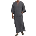 Mäns Arabisk Muslimsk Lång Robe Kläder Casual Mellanöstern Islamisk Thobe Kaftan Robar Grey XL