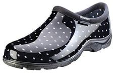 Sloggers Chaussures de jardin imperméables pour femme – Sabots de pluie et de jardin à enfiler avec semelle intérieure de soutien confortable de qualité supérieure, (pois noirs et blancs), (taille 45)