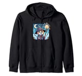 Comic Style Kitten Lover Funny Reaction Wizard Cat Zip Hoodie