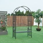 Banc de jardin avec arche à rosiers Barile acier 205 x 114 x 55 cm noir