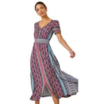 Roman Womens Floral Print Fit and Flare Maxi Dress - Purple - Size 14 UK