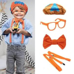 Bli som Blippi Dress Up! Rollspel Kostym Hatt Glasögon Hängslen Fluga-G