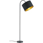 Lampe sur pied avec diffuseur orientable et abat-jour flexible en tissu noir intérieur or H.156cm, D.35cm