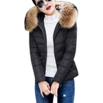 Covermason Doudoune Femme Hiver Chaud Doudoune avec Capuche Col Fourrure Grande Taille Épais Blouson à Capuche Zip Courte Manteau Hiver Veste Jacket Parka Blouson Chaud (Noir3, XXXL)