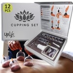 Uplife Cupping Therapy Set, 12 Premium Vacuum Air Suction Cups with Pumping Handle and Instructions Manual + 1 Gua Sha Stone. Anti Cellulite Massage for Back/Neck