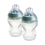 Tommee Tippee Closer to Nature Soft Feel Silicone Baby Bottles, Slow Flow Breast-Like Teat with Anti-Colic Valve, Stain and Odour Resistant, 260ml, Pack of 2