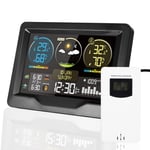 Station Meteo Avec Capteur Interieur Exterieur,Sans Fil Station Meteo Numerique Avec Double Reveil Barometre Temperature Humidite Previsions Meteorologiques,Luminosite Reglable Automatiquement