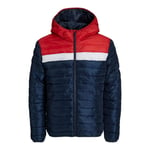 Jack & Jones Mens Hooded Puffer Jacket, Full Zip, Long Sleeve - Multicolour Nylon - Size X-Large