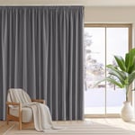 PONY DANCE Rideau Grand Largeur - Rideau Occultant Thermique Galon Fronceur Anti Chaleur/Froid Rideau Chambre Enfant Adulte Salon, Largeur280 x Hauter245 cm, 1 Pc, Gris