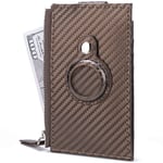 For Airtag Tracker Case Carbon Fiber Credit Card Holder Wallet(Coffee)