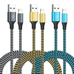 iPhone Charger Cable 3 Pack 10FT/2.8m MFi Certified USB Lightning Cable Nylon Braided Long Apple iPhone Lead Fast Charger Cables For iPhone 14 pro max 14 13 pro 12 11 XS X XR 8 7 6 plus