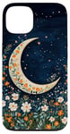 iPhone 13 Floral Crescent Moon Dark Blue Cottagecore Botanical Case