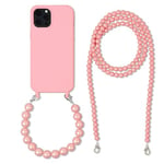 FIFTHAVE Chaîne de téléphone portable - Coque de protection pour iPhone 13 Pro max 6,7'' - Avec bracelet à perles - En silicone TPU - Pour iPhone 13 Pro max 6,7'' - Rose