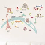 Ambiance Sticker Autocollant Muraux Décoration Adhésifs Monuments de Paris Sticker Murale pour Bébé, Chambre d'enfant et Salon - H50 x L70 cm