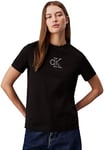 Calvin Klein Jeans T-Shirt Manches Courtes Femme Outlined Regular Col Ras-du-Cou, Noir (CK Black), XS