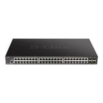 D-LINK D-Link DGS 1250-52XMP - Commutateur L3 Lite intelligent 48 x 10/100/1000 (PoE) + 4 10 Gigabit SFP+ Montable sur rack PoE (370 W)