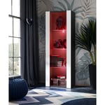 Vitrine Armoire Tivoli, Noir/Blanc, Largeur 55cm x Hauteur 159cm x Profondeur 35cm, led rgb, 3 étagères, pour Salon, Chambre, Entrée - Komodee