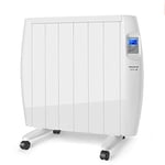 Taurus Tallin 1200 - Radiateur électrique à inertie 1200W, 6 éléments, technologie sèche, Programmable, Température jusqu'à 35 ° C, Confortable et économique, Roues et support mural, Blanc