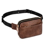 UTO Sac Banane Femme Homme Fanny Pack Ceinture Imperméable Synthétique Mode Léger Sac de Taille avec 3 Poches zippées PU Bracelet Marron foncé