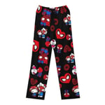 Dam Jultomte Cartoon Fleece Pyjamasbyxor, Flickor Katt Tryck Flanell Sovkläder Byxor Present (Helt Tryckt) KT Cat Black L