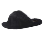 NIGHT CHERRY Women Fashion House Slippers Furry Open Toe Slide Slippers Comfy Plush Furry Shoes Indoor Black Size 36 Asian