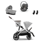 cybex GOLD Silver i-Size Gazelle S Lava Grey barnvagnsset inkl. Gazelle S Cot Lava Grey liggdel, Cloud G Plus Lava Grey Plus bilbarnstol och Gazelle S adapter